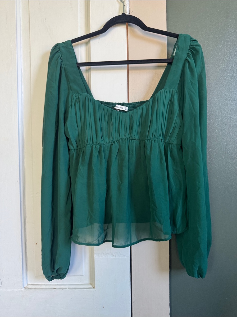 Abercrombie & Fitch Emerald Green Square-Neck Peasant Blouse